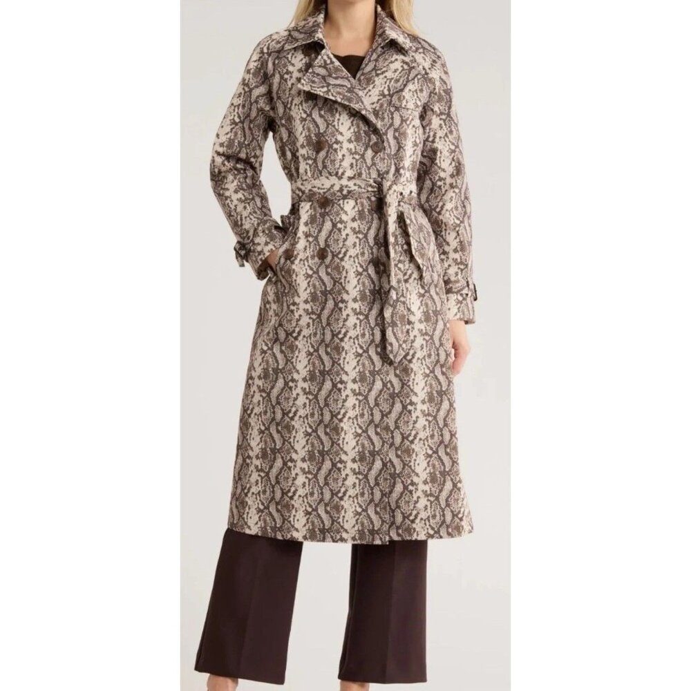 NWT $298 Rebecca Minkoff Animal Print Longline Trench Coat Snake Skin print SZ S